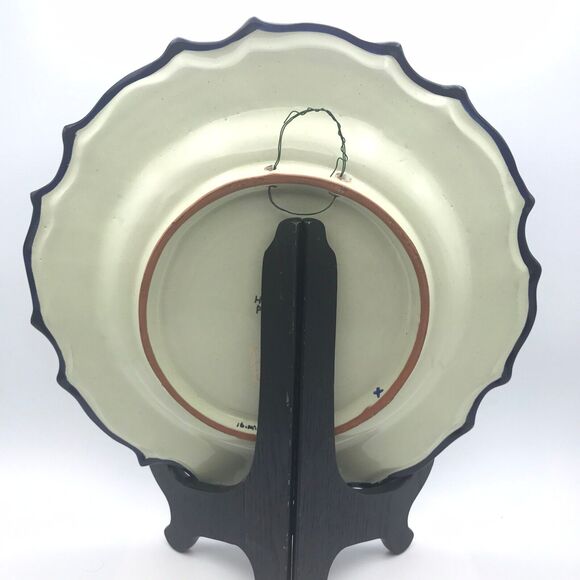 Talavera Pottery Mexican Hand Painted Plate Dish Blue Geo Floral Vintage Signed - Picture 5 of 10